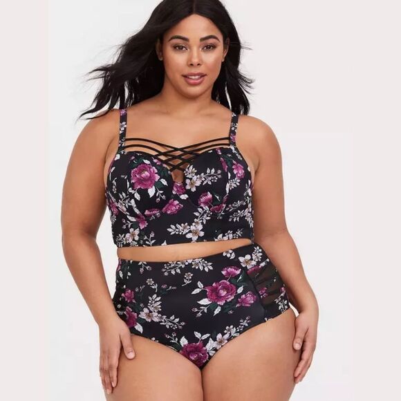 Torrid Floral Strappy Push Up Balconette Bikini Top in Black/Pink/White | 3R - Picture 2 of 8